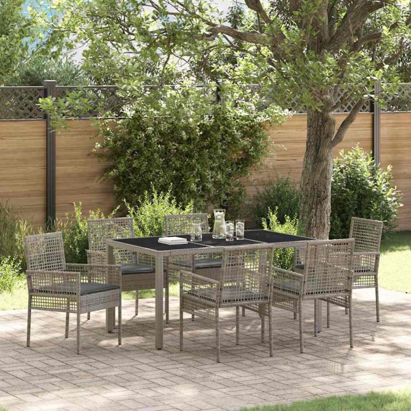 vidaXL Set da Pranzo per Giardino 7 pcs Grigio 150 x 90 x 75 cm vidaXL Set da Pranzo per Giardino 7 pcs Grigio 150 x 90 x 75 cm