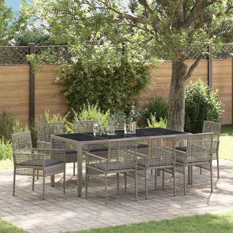 vidaXL Set da Pranzo per Giardino 9 pcs Grigio 190 x 90 x 75 cm vidaXL Set da Pranzo per Giardino 9 pcs Grigio 190 x 90 x 75 cm