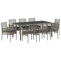 vidaXL Set da Pranzo per Giardino 9 pcs Grigio 190 x 90 x 75 cm