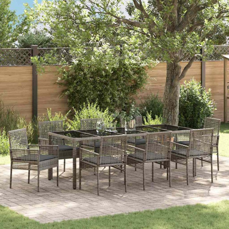 vidaXL Set da Pranzo per Giardino 9 pcs Grigio 250 x 100 x 75 cm vidaXL Set da Pranzo per Giardino 9 pcs Grigio 250 x 100 x 75 cm