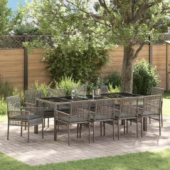 vidaXL Set da Pranzo per Giardino 11 pcs Grigio 250 x 100 x 75 cm