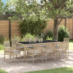 vidaXL Set da Pranzo per Giardino 9 pcs Beige 190 x 90 x 75 cm