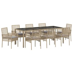 vidaXL Set da Pranzo per Giardino 9 pcs Beige 250 x 100 x 75 cm