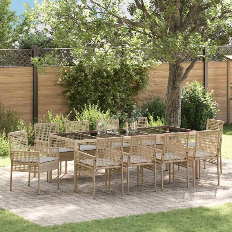 vidaXL Set da Pranzo per Giardino 11 pcs Beige 250 x 100 x 75 cm vidaXL Set da Pranzo per Giardino 11 pcs Beige 250 x 100 x 75 cm