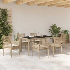vidaXL Set da Pranzo per Giardino 7 pcs Beige 150 x 90 x 75 cm