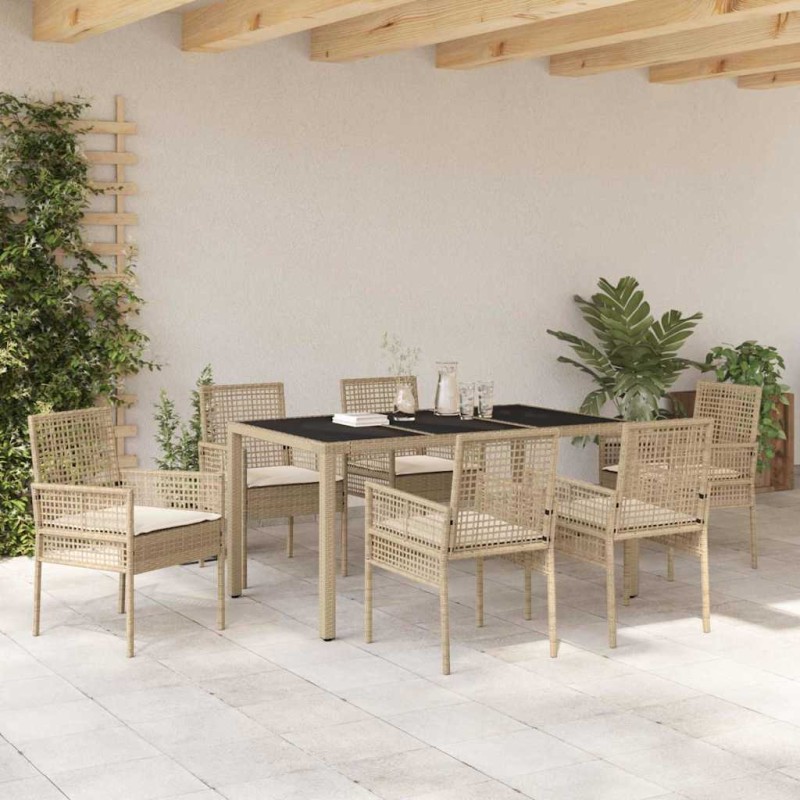 vidaXL Set da Pranzo per Giardino 7 pcs Beige 150 x 90 x 75 cm vidaXL Set da Pranzo per Giardino 7 pcs Beige 150 x 90 x 75 cm