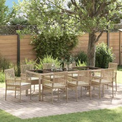 vidaXL Set da Pranzo per Giardino 9 pcs Beige 250 x 100 x 75 cm