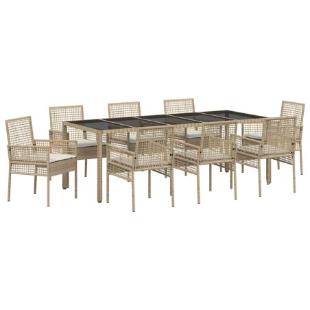 vidaXL Set da Pranzo per Giardino 9 pcs Beige 250 x 100 x 75 cm