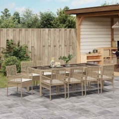 vidaXL Set da Pranzo per Giardino 11 pcs Beige 250 x 100 x 75 cm