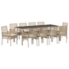 vidaXL Set da Pranzo per Giardino 11 pcs Beige 250 x 100 x 75 cm