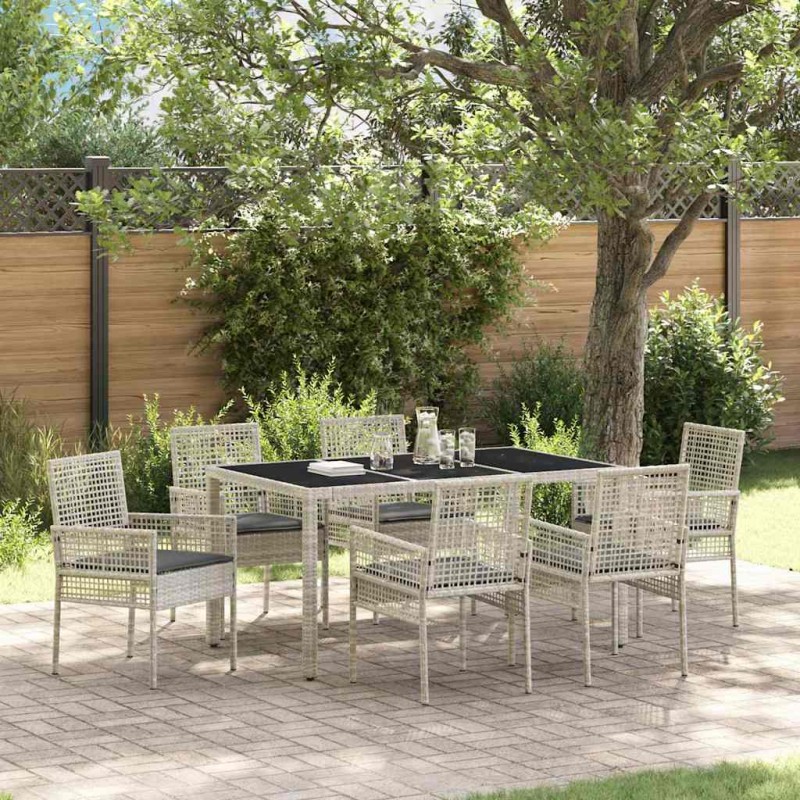 vidaXL Set da Pranzo per Giardino 7 pcs Grigio chiaro 150 x 90 x 75 cm vidaXL Set da Pranzo per Giardino 7 pcs Grigio chiaro 150 x 90 x 75 cm