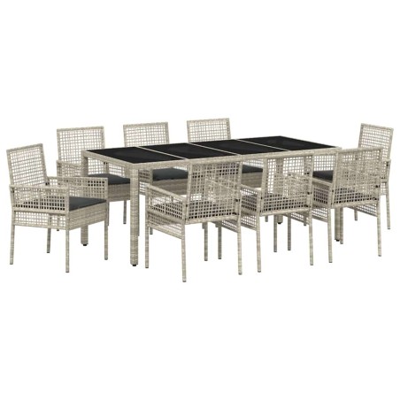 vidaXL Set da Pranzo per Giardino 9 pcs Grigio chiaro 190 x 90 x 75 cm
