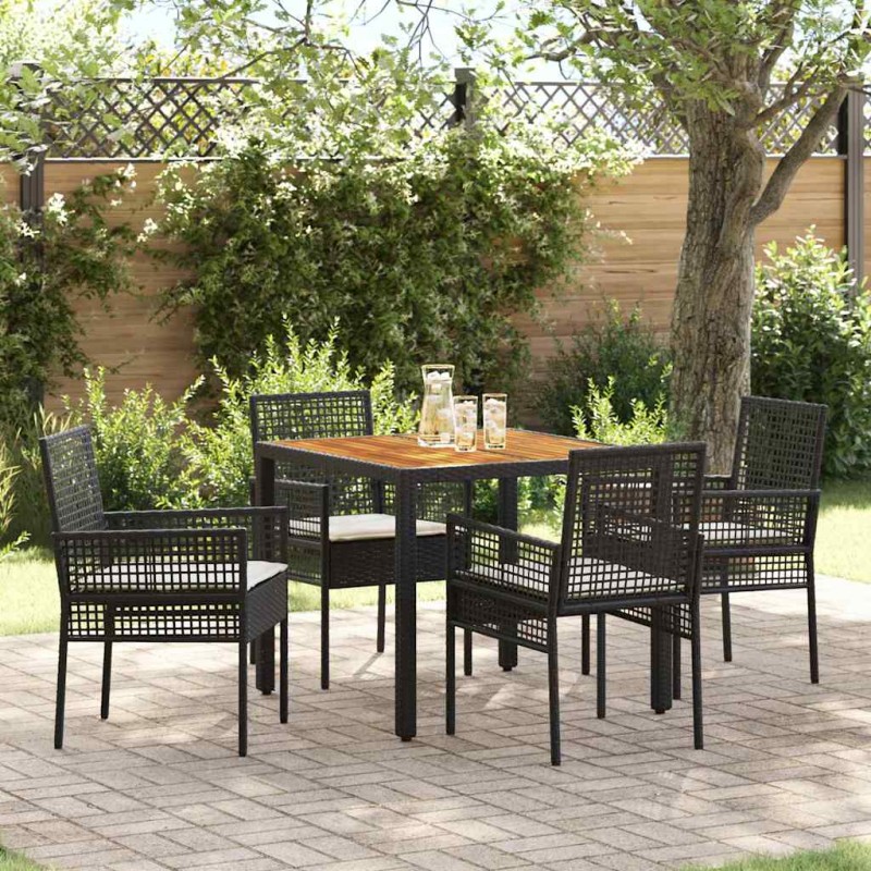 vidaXL Set da Giardino da 5 Pezzi con Cuscini Nero in Polyrattan vidaXL Set da Giardino da 5 Pezzi con Cuscini Nero in Polyrattan
