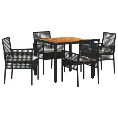 vidaXL Set da Giardino da 5 Pezzi con Cuscini Nero in Polyrattan