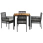 vidaXL Set da Giardino da 5 Pezzi con Cuscini Nero in Polyrattan vidaXL Set da Giardino da 5 Pezzi con Cuscini Nero in Polyrattan