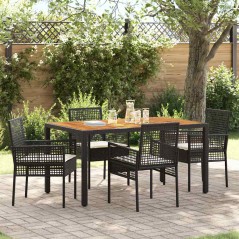 vidaXL Set da Pranzo da Giardino con Cuscini Nero Rattan Sintetico