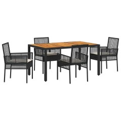 vidaXL Set da Pranzo da Giardino con Cuscini Nero Rattan Sintetico