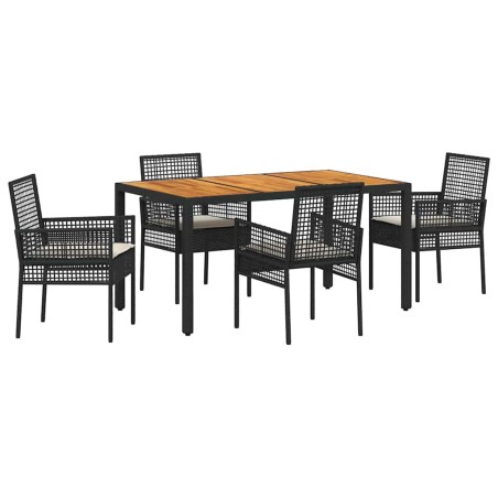 vidaXL Set da Pranzo da Giardino con Cuscini Nero Rattan Sintetico