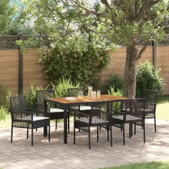 vidaXL Set da pranzo da giardino 7 pezzi con cuscini neri in polyrattan