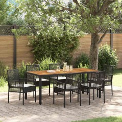 vidaXL Set da Pranzo da Giardino 7 Pezzi con Cuscini Nero Poly Rattan