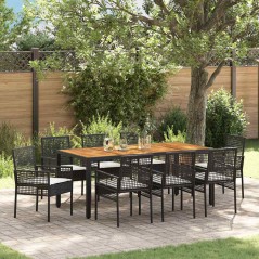 vidaXL Set da Pranzo da Giardino 9 Pezzi con Cuscini Neri in Poly Rattan