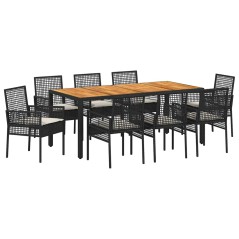 vidaXL Set da Pranzo da Giardino 9 Pezzi con Cuscini Neri in Poly Rattan