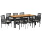 vidaXL Set da Pranzo da Giardino 9 Pezzi con Cuscini Neri in Poly Rattan