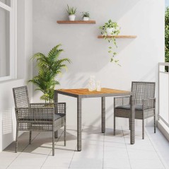 vidaXL Set da Pranzo Giardino di 3 Pezzi con Cuscini Grigi in Polyrattan