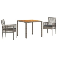 vidaXL Set da Pranzo Giardino di 3 Pezzi con Cuscini Grigi in Polyrattan