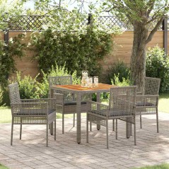 vidaXL Set da Pranzo Giardino 5 Pezzi con Cuscini Grigio Polyrattan