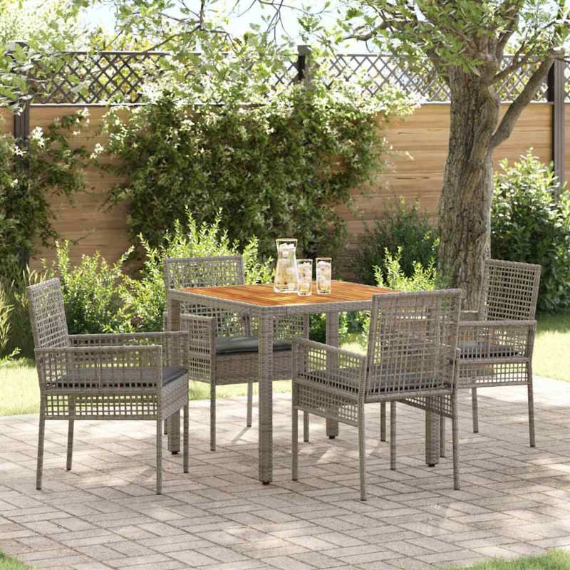 vidaXL Set da Pranzo Giardino 5 Pezzi con Cuscini Grigio Polyrattan vidaXL Set da Pranzo Giardino 5 Pezzi con Cuscini Grigio Polyrattan
