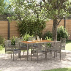 vidaXL Set da Pranzo Giardino 7 Pezzi con Cuscini Grigi in Polyrattan