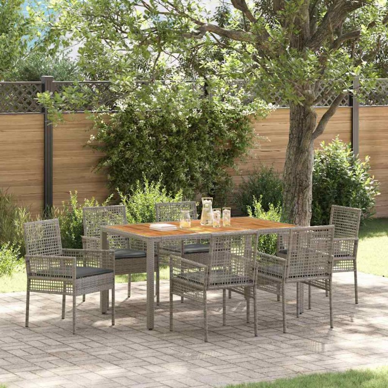vidaXL Set da Pranzo Giardino 7 Pezzi con Cuscini Grigi in Polyrattan vidaXL Set da Pranzo Giardino 7 Pezzi con Cuscini Grigi in Polyrattan