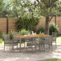 vidaXL Set Pranzo Giardino in 7 Pezzi con Cuscini Grigio in Polyrattan