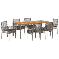 vidaXL Set Pranzo Giardino in 7 Pezzi con Cuscini Grigio in Polyrattan