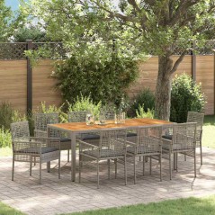 vidaXL Set da Pranzo da Giardino 9 Pezzi con Cuscini Grigio Rattan Polimerico