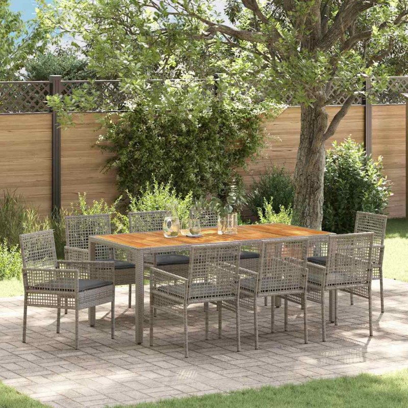 vidaXL Set da Pranzo da Giardino 9 Pezzi con Cuscini Grigio Rattan Polimerico vidaXL Set da Pranzo da Giardino 9 Pezzi con Cuscini Grigio Rattan Polimerico