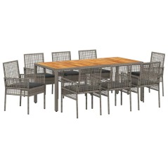 vidaXL Set da Pranzo da Giardino 9 Pezzi con Cuscini Grigio Rattan Polimerico