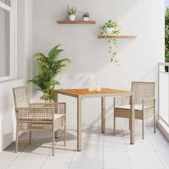 vidaXL Set da pranzo da giardino 3 pezzi con cuscini beige polyrattan