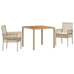vidaXL Set da pranzo da giardino 3 pezzi con cuscini beige polyrattan