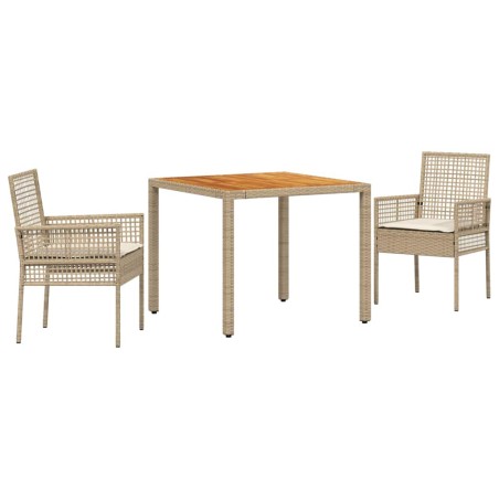 vidaXL Set da pranzo da giardino 3 pezzi con cuscini beige polyrattan