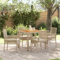 vidaXL Set Pranzo Giardino 5 Pezzi con Cuscini Beige Rattan Sintetico
