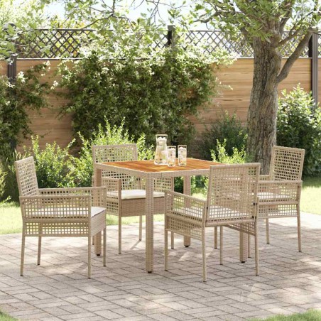 vidaXL Set Pranzo Giardino 5 Pezzi con Cuscini Beige Rattan Sintetico