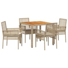 vidaXL Set Pranzo Giardino 5 Pezzi con Cuscini Beige Rattan Sintetico