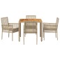 vidaXL Set Pranzo Giardino 5 Pezzi con Cuscini Beige Rattan Sintetico