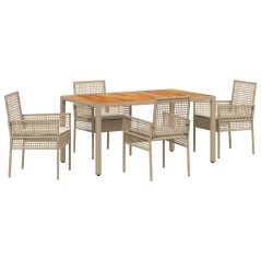 vidaXL Set da pranzo giardino 5 pezzi con cuscini beige in polyrattan