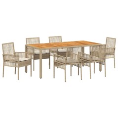 vidaXL Set Giardino di 7 Pezzi con Cuscini Beige in Rattan Polietilene