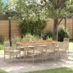 vidaXL Set da pranzo da giardino 9 pezzi con cuscini Beige polyrattan