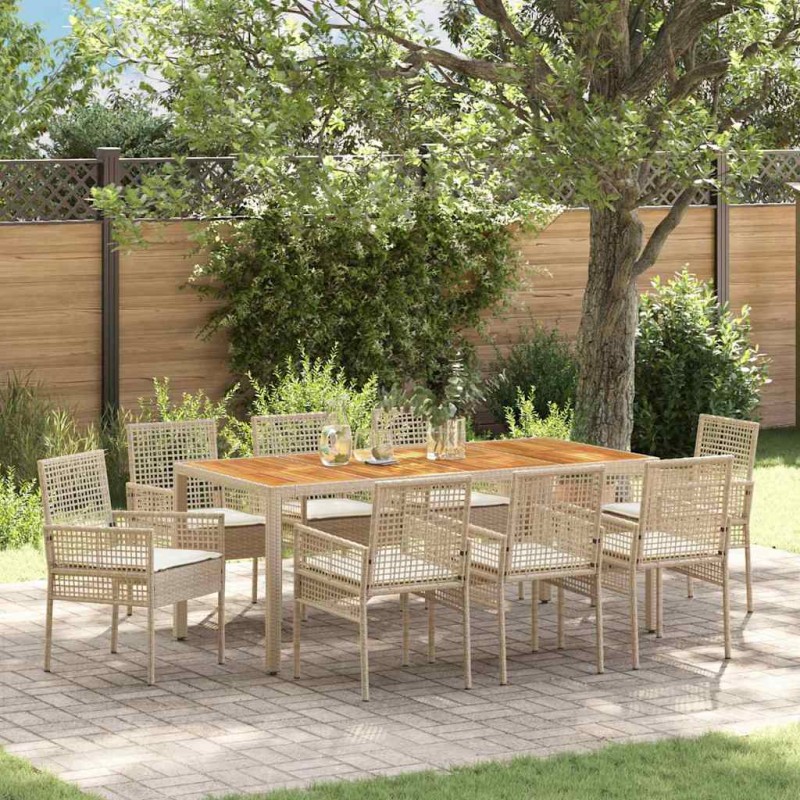 vidaXL Set da pranzo da giardino 9 pezzi con cuscini Beige polyrattan
