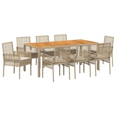 vidaXL Set da pranzo da giardino 9 pezzi con cuscini Beige polyrattan